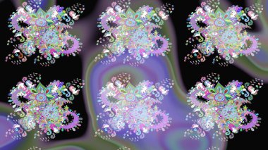 Siyah renkli bitkilerden oluşan parlak çiçekli çizim deseni.