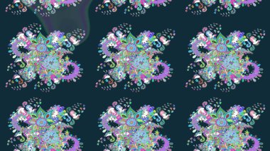 Mavi renkli bitkilerden oluşan parlak çiçekli çizim deseni.