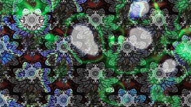 Çiçek desenli çizim. Raster illüstrasyonu. Asya tekstil tarzında. Gri renkli çiçekler. Raster illüstrasyonu.