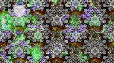 Çiçek duvar kağıdı. Renkli süs kenarı. Hint süsü. Çizim kalıbı. Raster illüstrasyonu. Gri renklerde.