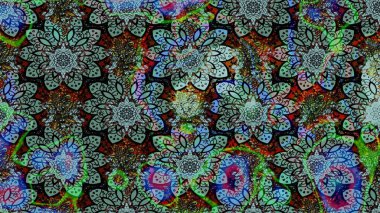 Çiçekler. Soyut etnik raster çizim kalıbı. Vadinin mavi renkli çiçekleri.