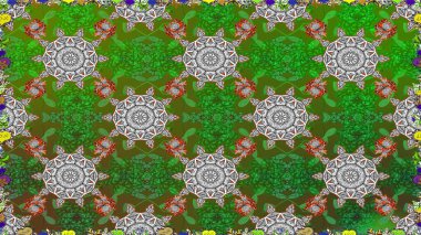 Çiçekli güzel suluboya desen. Raster illüstrasyonu. Yeşil ve gri renklerde.