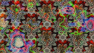 Çiçek desenli çizim. Raster illüstrasyonu. Asya tekstil tarzında. Gri renkli çiçekler. Raster illüstrasyonu.