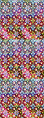 Suluboya elle çizilmiş çiçek desenli eskiz deseni. Parlak renkli fantezi çiçekleri, yapraklar, tarafsız renklerde tomurcuklar.