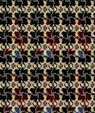 Raster illüstrasyonu. Kusursuz çiçek deseni. Siyah ve bej renkli çiçekler. Asya tekstil tarzında. Raster illüstrasyonu.