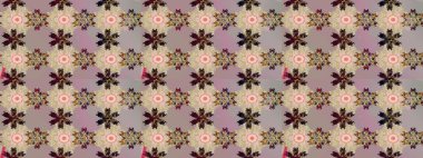 Asya tekstil tarzında. Raster illüstrasyonu. Kusursuz çiçek deseni. Çiçekler bej ve nötr renklerde. Raster illüstrasyonu.