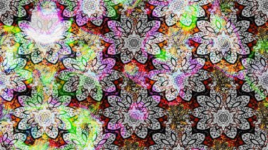 Suluboya çiçekli çiçek deseni. Raster illüstrasyonu. Gri renkli Asya tekstili.