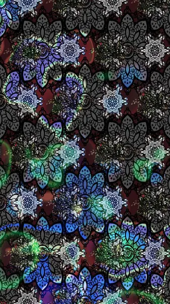 Süslü kumaş deseni. Raster illüstrasyonundaki çiçek desenli çizim. Düz Çiçek Elementleri Tasarımı. Renkli Bahar Teması çizim şablonu.