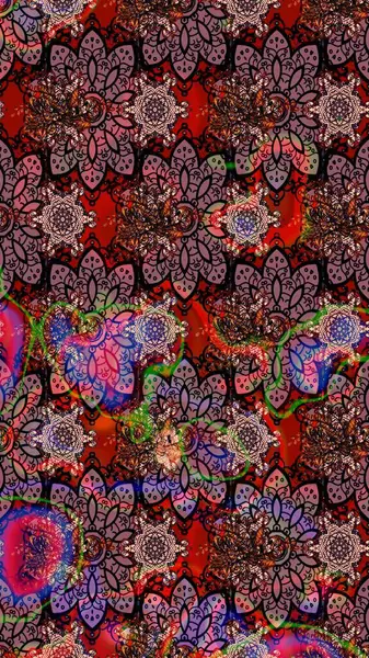 Çiçek buketleriyle klasik bir eskiz şekli. Kahverengi renklerde. Raster illüstrasyonu.