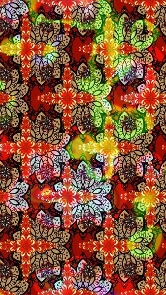 Kırmızı renkte bitkilerden oluşan parlak çiçekli çizim deseni.