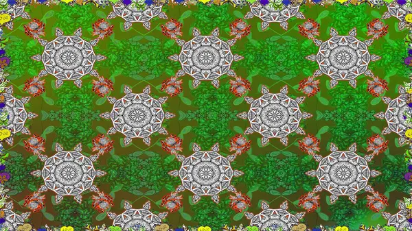 Çiçekli güzel suluboya desen. Raster illüstrasyonu. Yeşil ve gri renklerde.