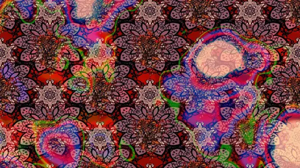 Kızılderili desenli desenli desenli şal deseni. Etnik Mandala süsü. Raster Henna dövme stili. Tekstil, tebrik kartı, boyama kitabı, telefon kılıfı baskısı için kullanılabilir.