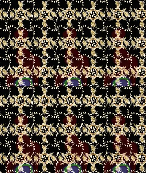 Raster illüstrasyonu. Kusursuz çiçek deseni. Siyah ve bej renkli çiçekler. Asya tekstil tarzında. Raster illüstrasyonu.