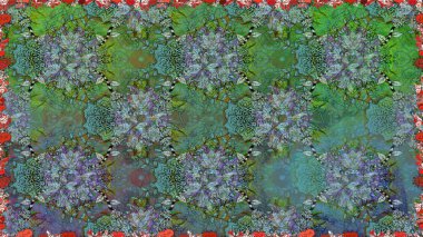 Yeşil renkte güzel çiçekler, suluboya desenli, duvar kağıdı, kart ya da kumaş için fayanslı. Raster..