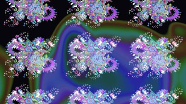 Elle çizilmiş çiçek desenli Raster çizimi. Mavi arka planda. Çocuksu tasarım. Tekstil, kumaş, ambalaj, hatıra defteri için güzel çiçek arkaplanı..