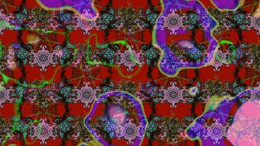 Parlak çiçekli kırmızı renkler üzerinde soyut çizim deseni. Çiçeksel elementlerle süslenmiş zarif raster dokusu. Küçük çiçekte şirin bir çiçek deseni var..