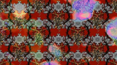 Çok renkli, zarif küçük çiçekler ve gri renkli komik böcekler, raster desen, illüstrasyon.