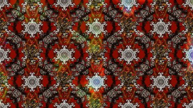 Soyut etnik raster çizim kalıbı. Kabile sanatı boho baskısı, klasik çiçek arkaplanı. Arkaplan dokusu, duvar kağıdı, kahverengi renkli çiçek teması.