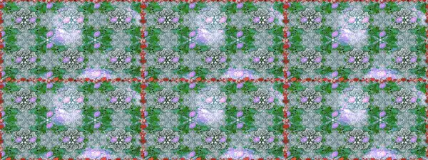 Yeşil renkte etnik çiçeklerle kusursuz bir desen. Asya Tekstil 'inde Raster Çiçek İllüstrasyonu.