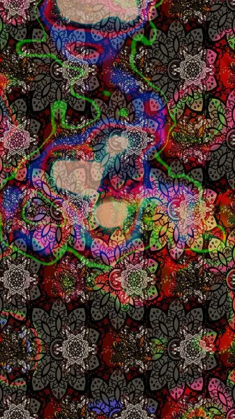 Raster. Eskiz geçmişi. Kumaş, tekstil, duvar kağıdı baskısı için. Eski usul. Tomurcukları çiçek olan sevimli bir çiçek deseni. Raster illüstrasyonu.