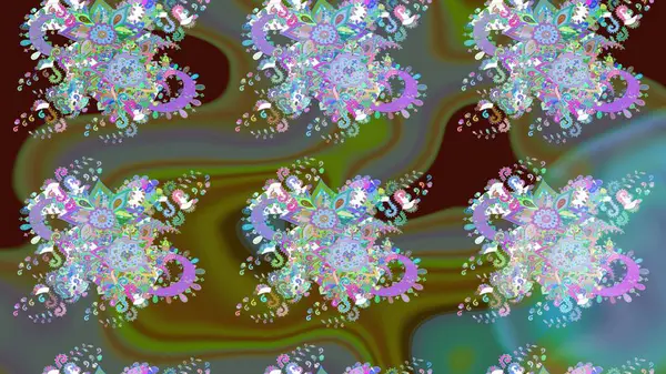 Tekstil tasarımı için yeşil renkli geleneksel halk çiçekleri buketi. Üzerinde gelincikler ve vadi zambakları olan renkli çiçek desenli nakış..