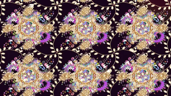 Raster illüstrasyonu. Taslak desenli, modaya uygun kumaş deseni. Renkli Bahar Teması eskiz kalıbı. Düz Çiçek Elementleri Tasarımı. Şirin çiçek elementleri..