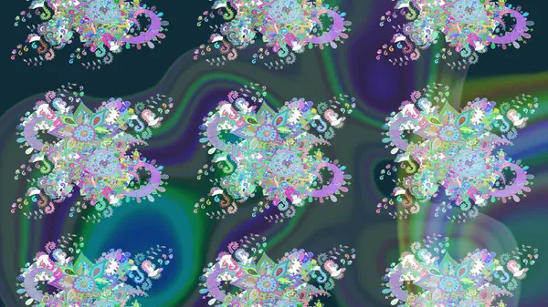 Düz Çiçek Elementleri Tasarımı. Renkli Bahar Teması eskiz kalıbı. Raster illüstrasyonu. Güzel kumaş deseni. Karalama çiçeği. Zentangle soyut çiçekleri.