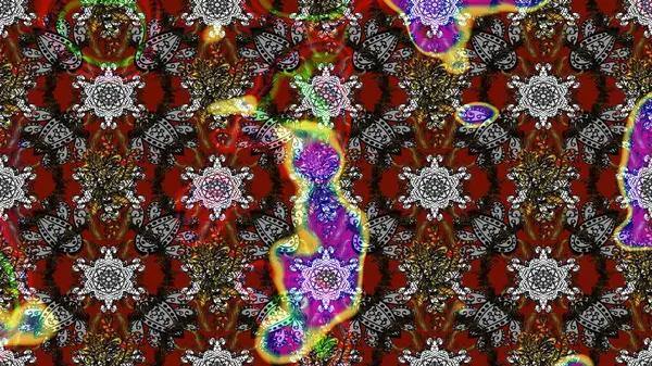 Çiçek desenli çizim. Raster illüstrasyonu. Asya tekstil tarzında. Gri renkli çiçekler. Raster illüstrasyonu.