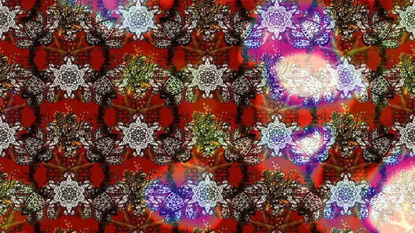 Kahverengi renkli etnik çiçeklerin olduğu zarif bir eskiz modeli. Asya Tekstil 'inde Raster Çiçek İllüstrasyonu.