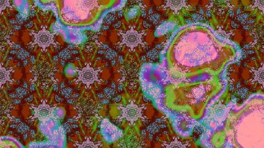 Patlayan çiçekler soyut olarak yerleştirilmiş. Raster deseni. Kahverengi renklerde bahar çiçekleri. Raster illüstrasyonu.