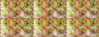 Retro tekstil tasarım koleksiyonu. Sarı ve bej üzerine sarı ve bej. Çiçekli ipek eşarp. El çizimi çiçek unsurları olan soyut, dikişsiz raster deseni. 1950 'ler-1960' lar motifleri.