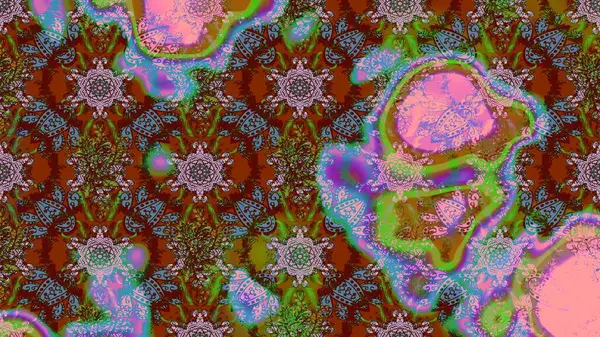 Patlayan çiçekler soyut olarak yerleştirilmiş. Raster deseni. Kahverengi renklerde bahar çiçekleri. Raster illüstrasyonu.