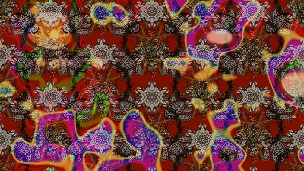 Kahverengi renkli etnik çiçeklerin olduğu zarif bir eskiz modeli. Raster Çiçek İllüstrasyon Şirin Tekstil.