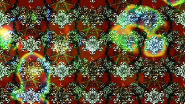 Şirin çiçekli eskiz deseni ve yeşil renkli yapraklar, suluboya çiçek deseni, duvar kağıdı, kart veya kumaş için fayanslı. Raster illüstrasyonu.