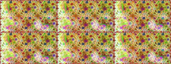 Retro tekstil tasarım koleksiyonu. Sarı ve bej üzerine sarı ve bej. Çiçekli ipek eşarp. El çizimi çiçek unsurları olan soyut, dikişsiz raster deseni. 1950 'ler-1960' lar motifleri.