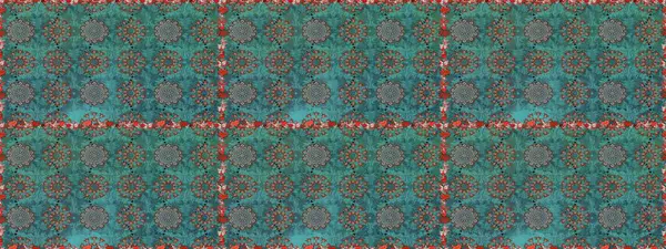 Çok mavi ve yeşil zarif küçük çiçekler ve mavi ve yeşil renkli komik böcekler, raster desen, illüstrasyon.