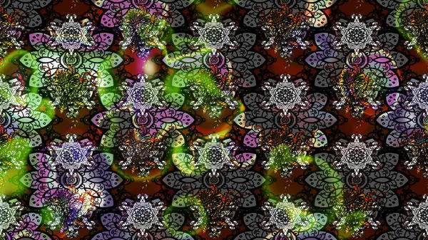 Çiçek desenli çizim. Raster illüstrasyonu. Asya tekstil tarzında. Güzel kumaş deseni. Renkli Bahar Teması eskiz kalıbı. Düz Çiçek Elementleri Tasarımı.