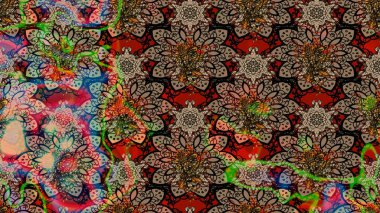 Tomurcukları papatya çiçekleri olan sevimli bir çiçek deseni. Eskiz geçmişi. Raster illüstrasyonu. Kumaş, tekstil, duvar kağıdı baskısı için. Eski usul. Miles Fleur, dandik süs.