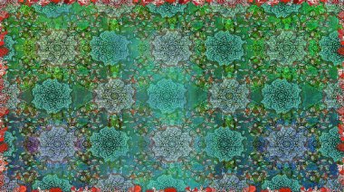 Yumuşak, yeşil renkli bahar çiçekleri. Raster illüstrasyonu. Patlayan çiçekler soyut olarak yerleştirilmiş. Raster deseni.