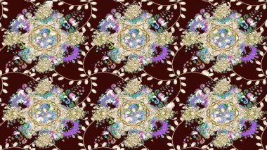 Kahverengi renkli güzel bir tekstil. Suluboya çiçekli çiçek deseni. Raster illüstrasyonu.