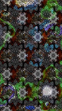 Gri üzerine gri. Retro tekstil tasarım koleksiyonu. 1950-1960 motifleri. El çizimi çiçek unsurları olan soyut çizim raster deseni. Çiçekli ipek eşarp..