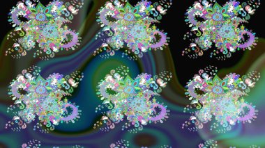 Asya tekstil tarzında. Raster illüstrasyonu. Renkli Bahar Teması eskiz kalıbı. Güzel kumaş deseni. Çiçek desenli çizim. Düz Çiçek Elementleri Tasarımı.