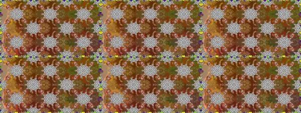 Kahverengi ve gri renklerde etnik çiçeklerle kusursuz bir desen. Raster Çiçek İllüstrasyonu güzel tekstil..