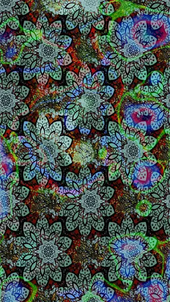 Çiçekler. Vadinin mavi renkli çiçekleri. Soyut etnik raster çizim kalıbı.