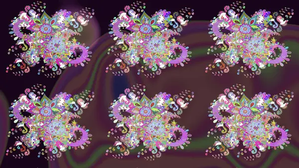 Çiçekli karalama şeklinde Raster çiçek deseni. Raster illüstrasyonu. Nazikçe, yaz çiçekleri kahverengi renklerde.