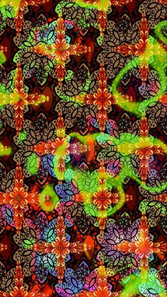 Vadinin çiçekleri siyah renklerde. Çiçekler. Soyut etnik raster çizim kalıbı.