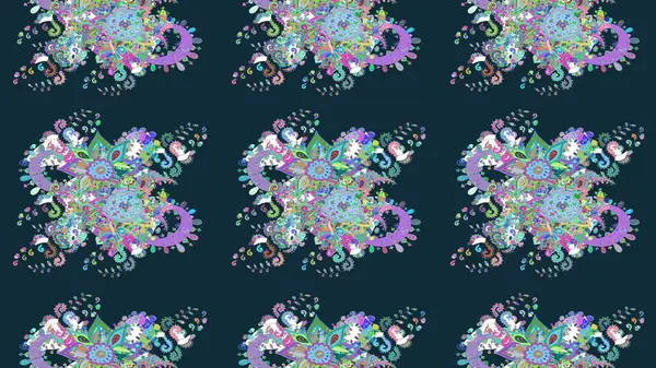 Hediye ambalaj kağıdı, tebrik kartları, posterler ve pankart tasarımı. Raster düz çiçek çizim deseni. Mavi renkte çiçekler.