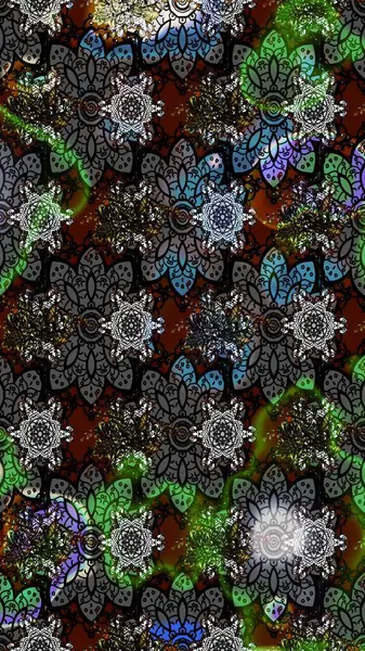 Gri üzerine gri. Retro tekstil tasarım koleksiyonu. 1950-1960 motifleri. El çizimi çiçek unsurları olan soyut çizim raster deseni. Çiçekli ipek eşarp..