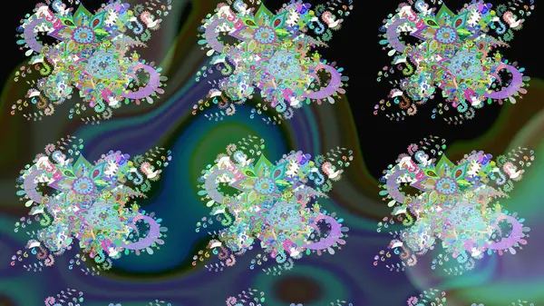 Asya tekstil tarzında. Raster illüstrasyonu. Renkli Bahar Teması eskiz kalıbı. Güzel kumaş deseni. Çiçek desenli çizim. Düz Çiçek Elementleri Tasarımı.