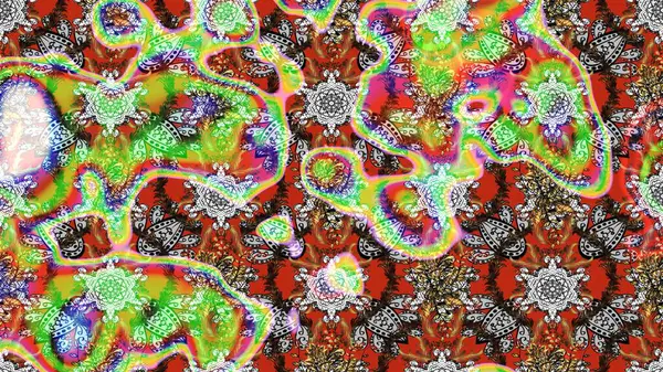 Çiçek desenli çizim. Raster illüstrasyonu. Asya tekstil tarzında. Tarafsız renklerde çiçekler. Raster illüstrasyonu.